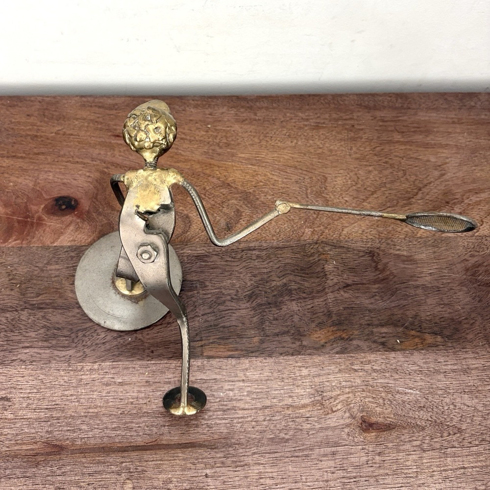 Vintage Metal Tennis‎ Player Sculpture Industrial MCM Brutalist Decor Figure - Picture 4 of 12